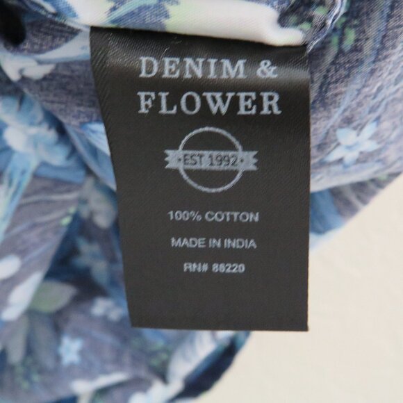 Denim & Flower*‎ Men's Short Sleeve Button Down Curved Hem Floral Shirt~ Large - Picture 4 of 11